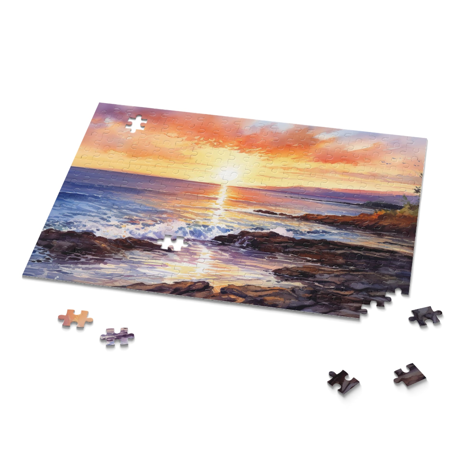 "Tranquil sunrise beach jigsaw puzzle for a relaxing escape"