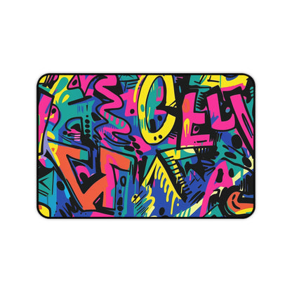 Bright neon Urban Graffiti desk mat, adds vibrant pop of color to workspace, seamless pattern for creative style.