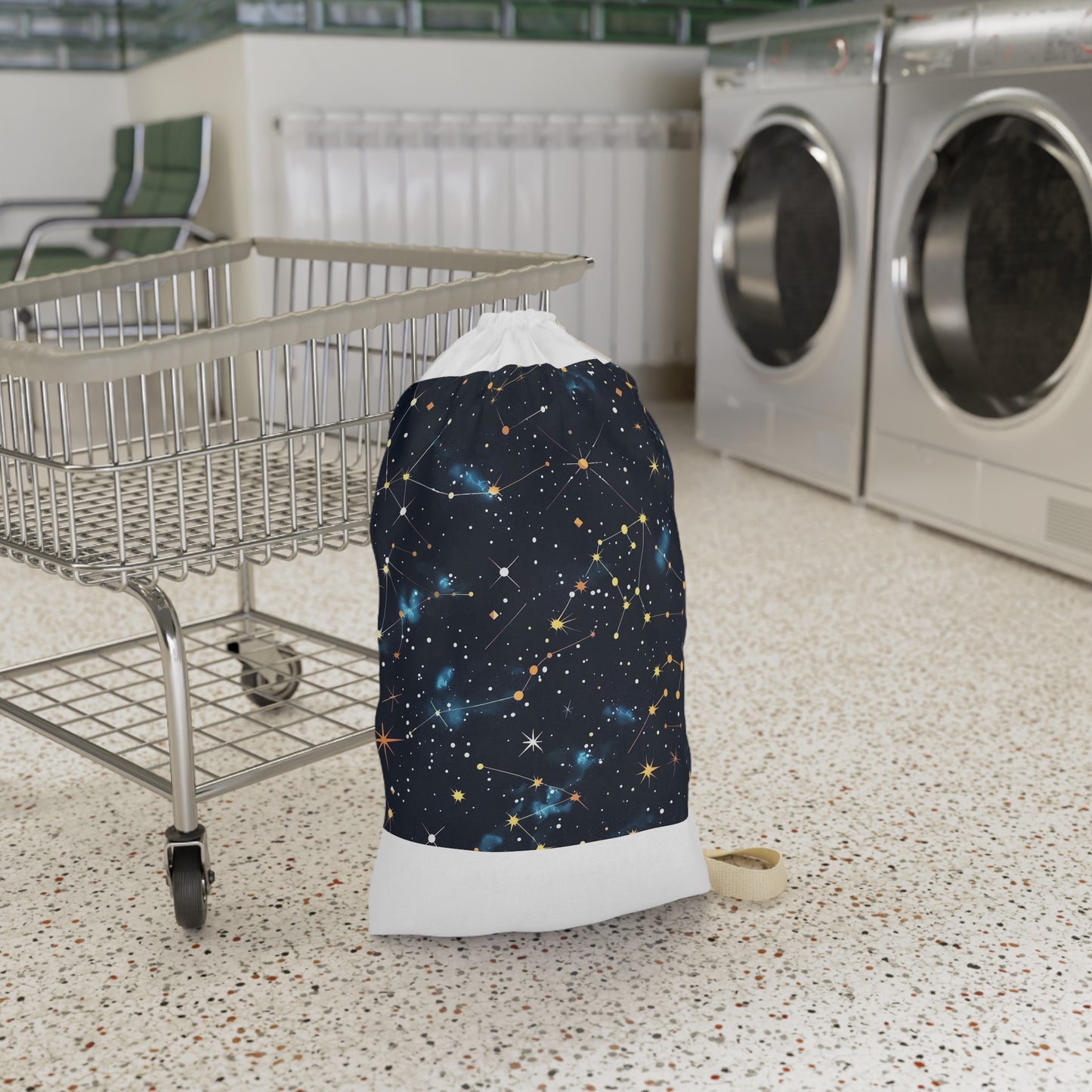 "Starry Night Laundry Bag with constellation stars seamless pattern to organize clothes in style"