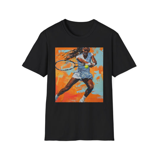 Rising Star: The Unstoppable Spirit of Coco Gauff | T-Shirt | Create a subtitle of not more than 50 characters which includes the words 'tennis art' (eg: Unleash Your Love, Create a title which includes Coco Gauff Painting in the title ( eg: Art of a Tennis Star: Coco Gauff Painting). | Prints with Passion