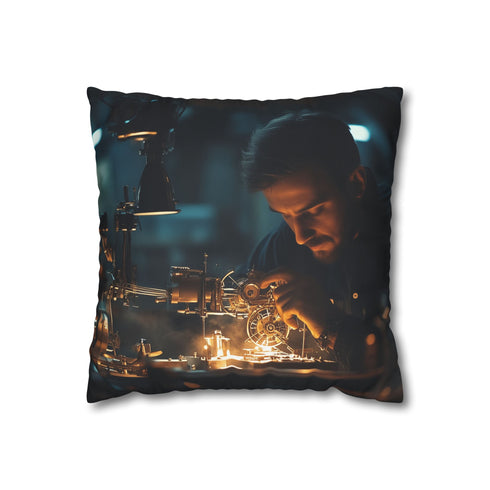 Watchmaker Assembling Time with Light (Edition II) — 40×40 Cushion Cover — Front 40×40 cm Square Cushion View