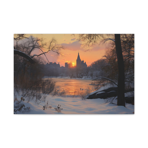 Central Park Snow Sunset — Canvas Wall Art — Front Gallery-Wrapped Canvas View