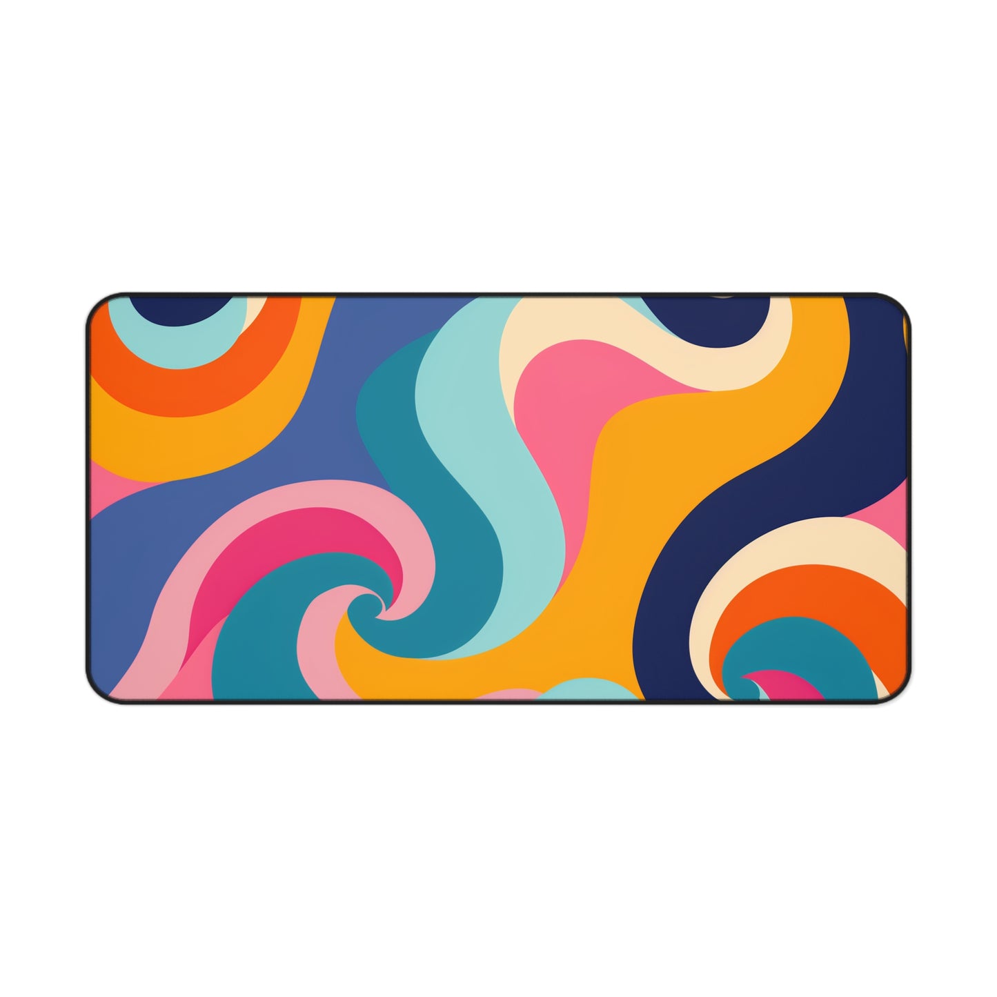 "Vibrant Retro Waves Desk Mat adds retro flair to workspace decor"