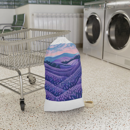 "Relaxing Lavender Fields Laundry Bag - Seamless pattern, perfect for a tranquil laundry routine"