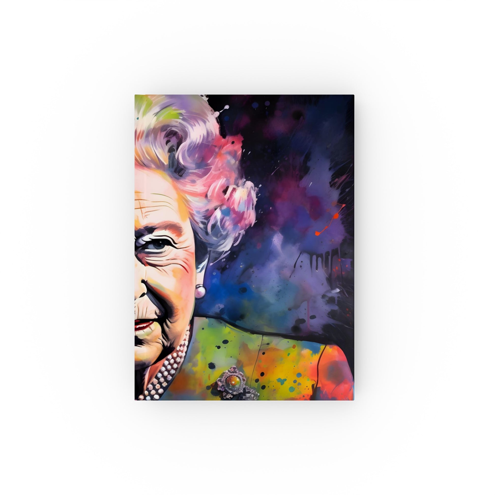 "Her Majesty in Neon Journal: Vibrant tribute to Queen Elizabeth II, perfect for history buffs and admirers of the Crown. High-quality and stylish."