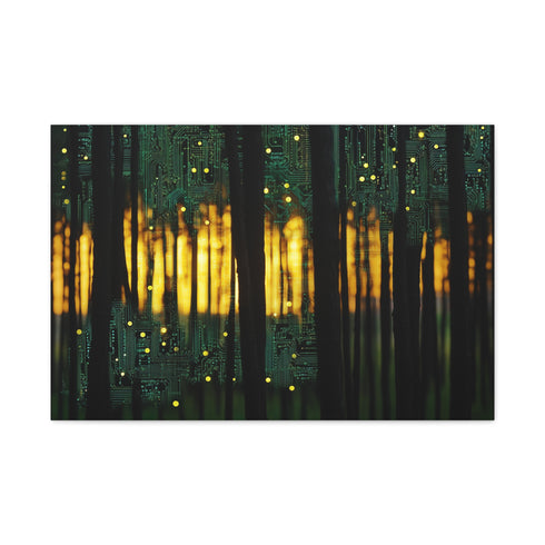 Circuit Board Forest in Sunrise — Canvas Wall Art — Living Room Wall Lifestyle View
