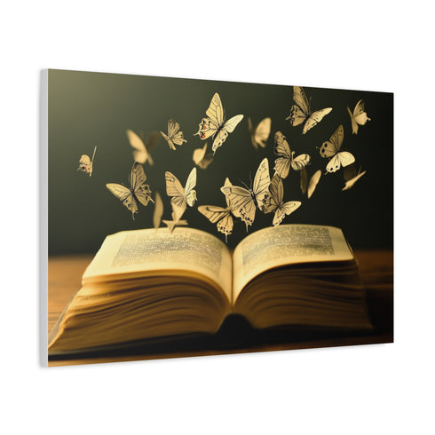 Book with Words Turning into Butterflies Stretched Canvas Wall Art