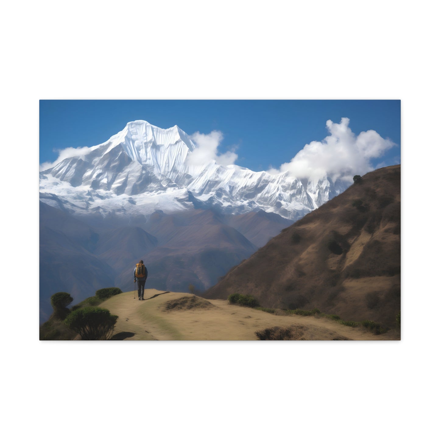 this canvas is the perfect way to remember your Annapurna trekking adventure. 
Experience the thrill of gorilla trekking combined with the serenity of the Annapurna mountains through this exquisite canvas print. Trek through the stunning landscapes of Nepal's Annapurna region and witness the beauty of nature at its best. 
Canvas