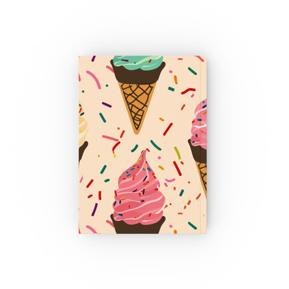 "Sweet Dreams Ice Cream Lover's Journal - Indulge in a mouthwatering ice cream cone pattern. Perfect for jotting down memories and cravings. High-quality, versatile, and stylish. Makes a great gift. Shop now at BenCPrints!"