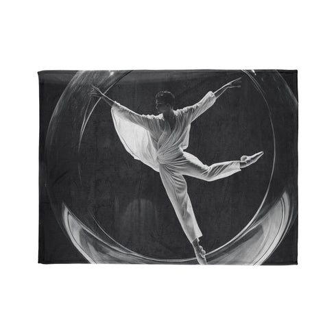 Ballet Dancer Spinning Through Gravity — Plush Fleece Throw Blanket — 300 GSM Plush Coral Fleece Texture Close-Up
