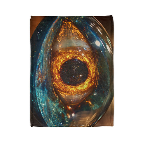 Glass Eye Watching Galactic Core — Plush Fleece Throw Blanket — Folded Plush Blanket Detail