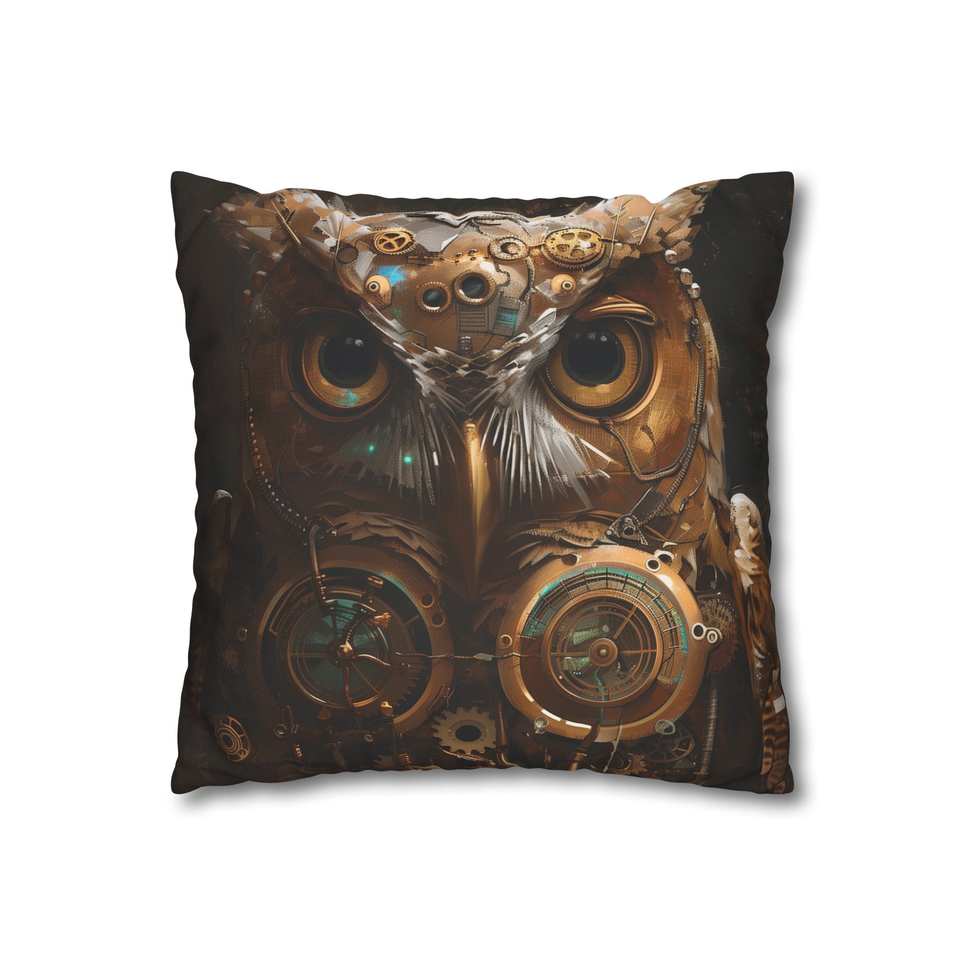 "Steampunk Owl Pillowcase - Intriguing design with gears, perfect for all seasons"