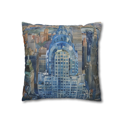 "NYC skyline watercolor pillowcase - high-quality, comfortable and stylish bedding featuring the iconic Chrysler Building. Perfect for all seasons and makes a great gift. Shop now!"