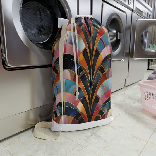 "Stylish Art Deco Laundry Bag with bold abstract patterns and durable materials for easy transport"