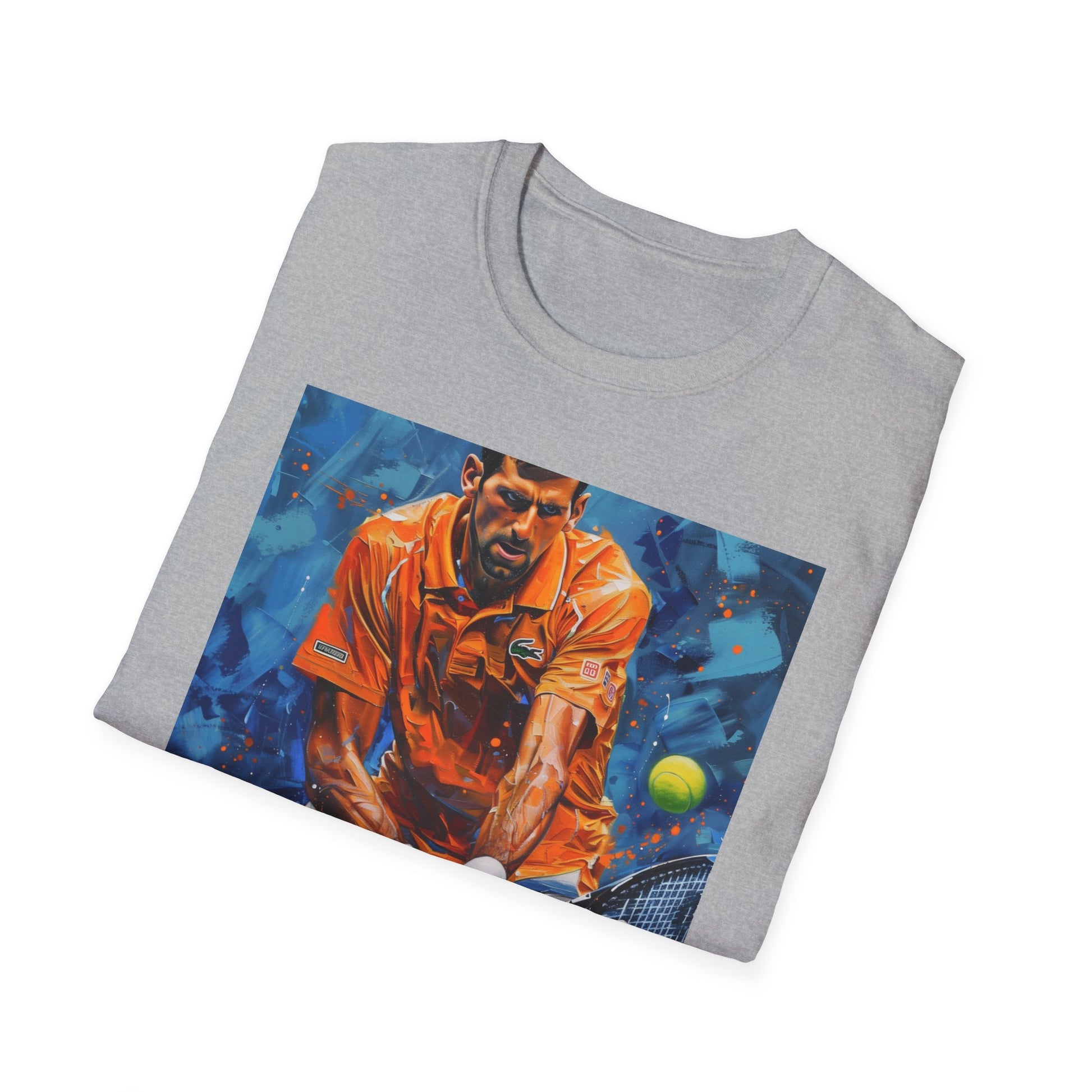 "Portrait of Djokovic Tennis Painting T-shirt - Embrace the Legacy of the Champion with Dynamic Colors and Precise Brushstrokes"