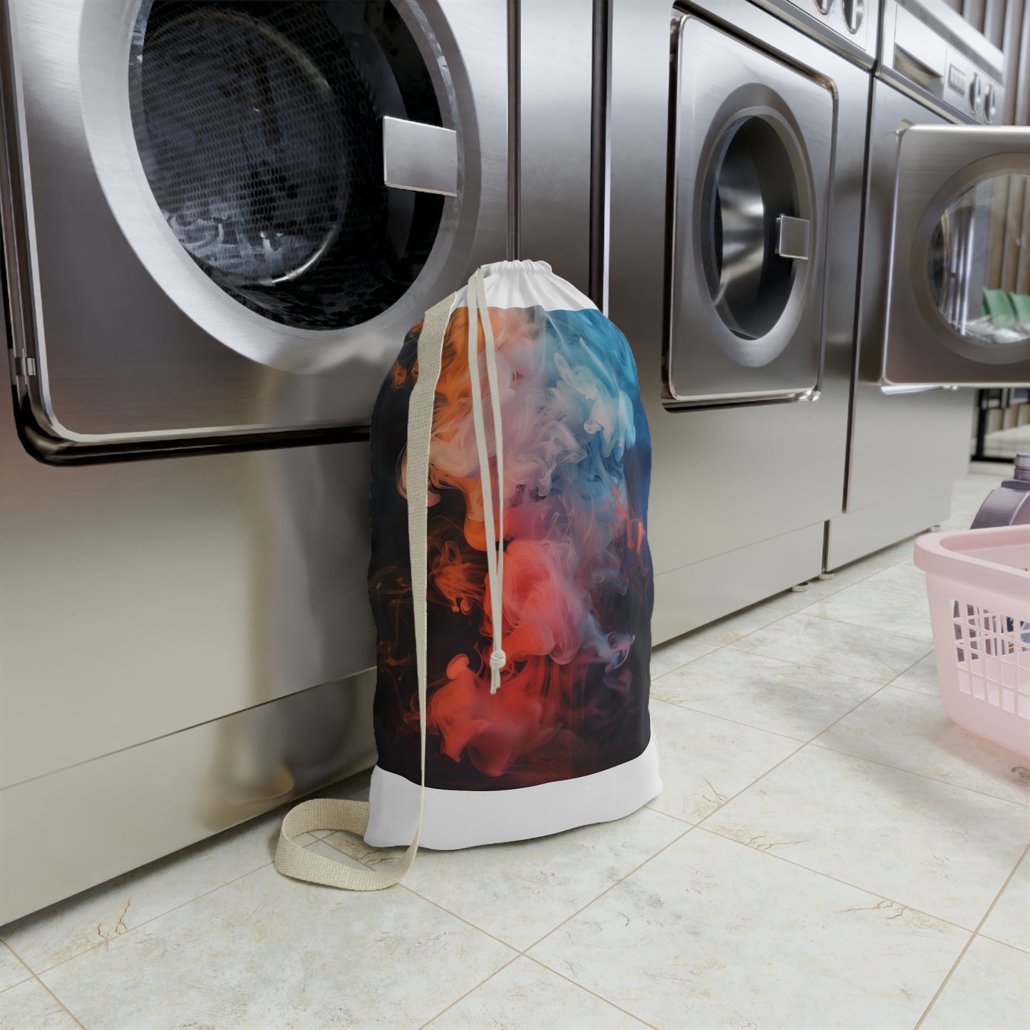 Abstract smoke art laundry bag for a creative touch to laundry routine, durable and stylish for modern homes.