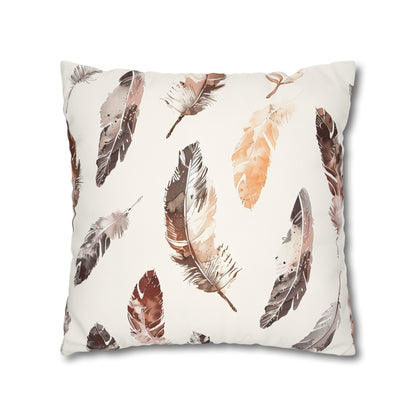 "Boho Feathers Pillow Case - Stylish oasis for bedroom decor with trendy seamless feather pattern"