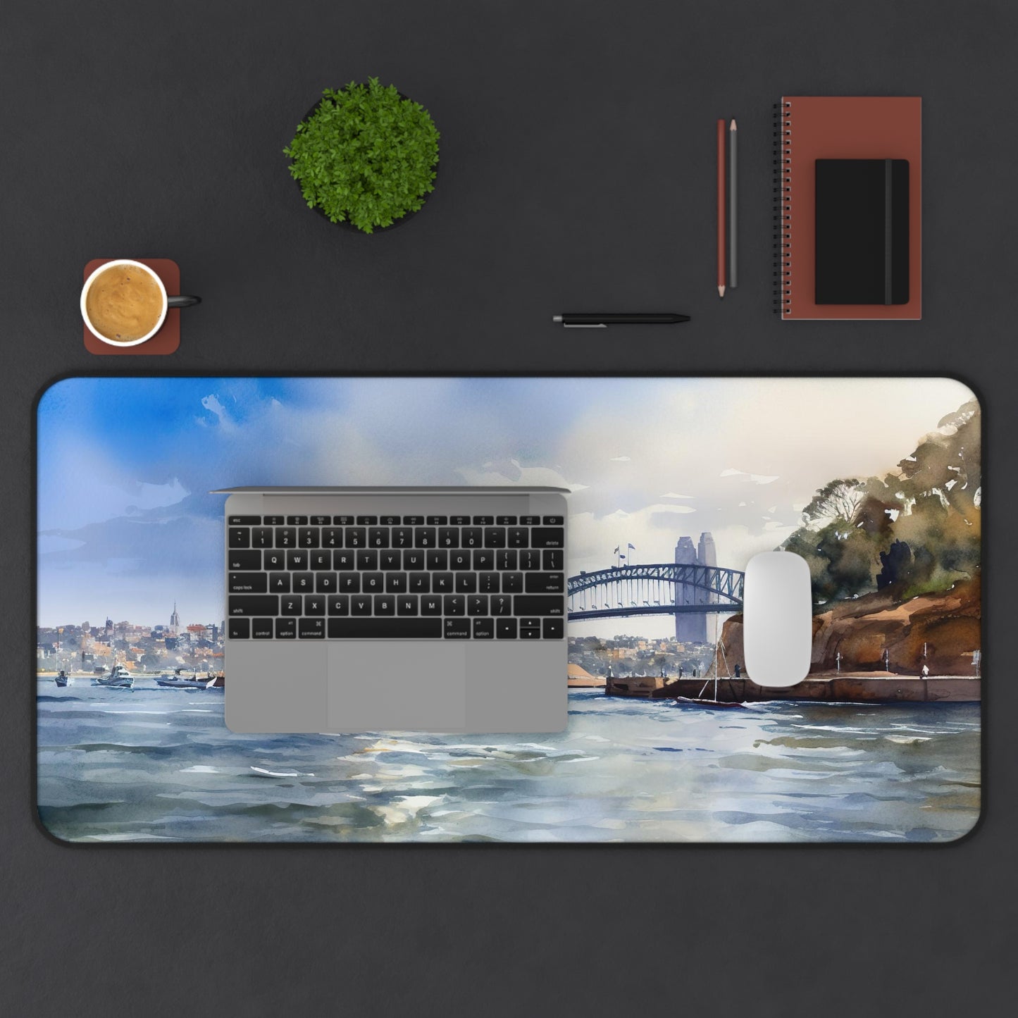 "Sydney skyline desk mat with vibrant aerial view of famous landmarks"