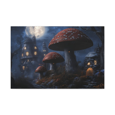 Giant Mushroom City under Moonlight (Edition II) — Canvas Wall Art — Living Room Wall Lifestyle View