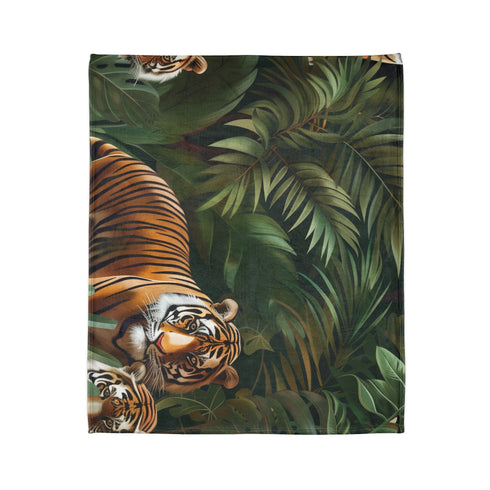 Tropical Jungle Safari Tiger Foliage Seamless Plush Fleece Throw Blanket - View 7 | Prints With Passion