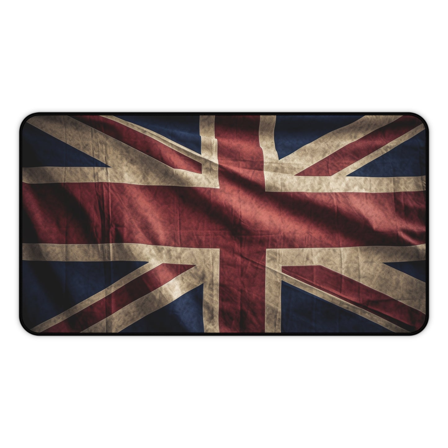 "Add British flair to workspace with Union Jack Great Britain desk mat. Durable material for long-lasting use."