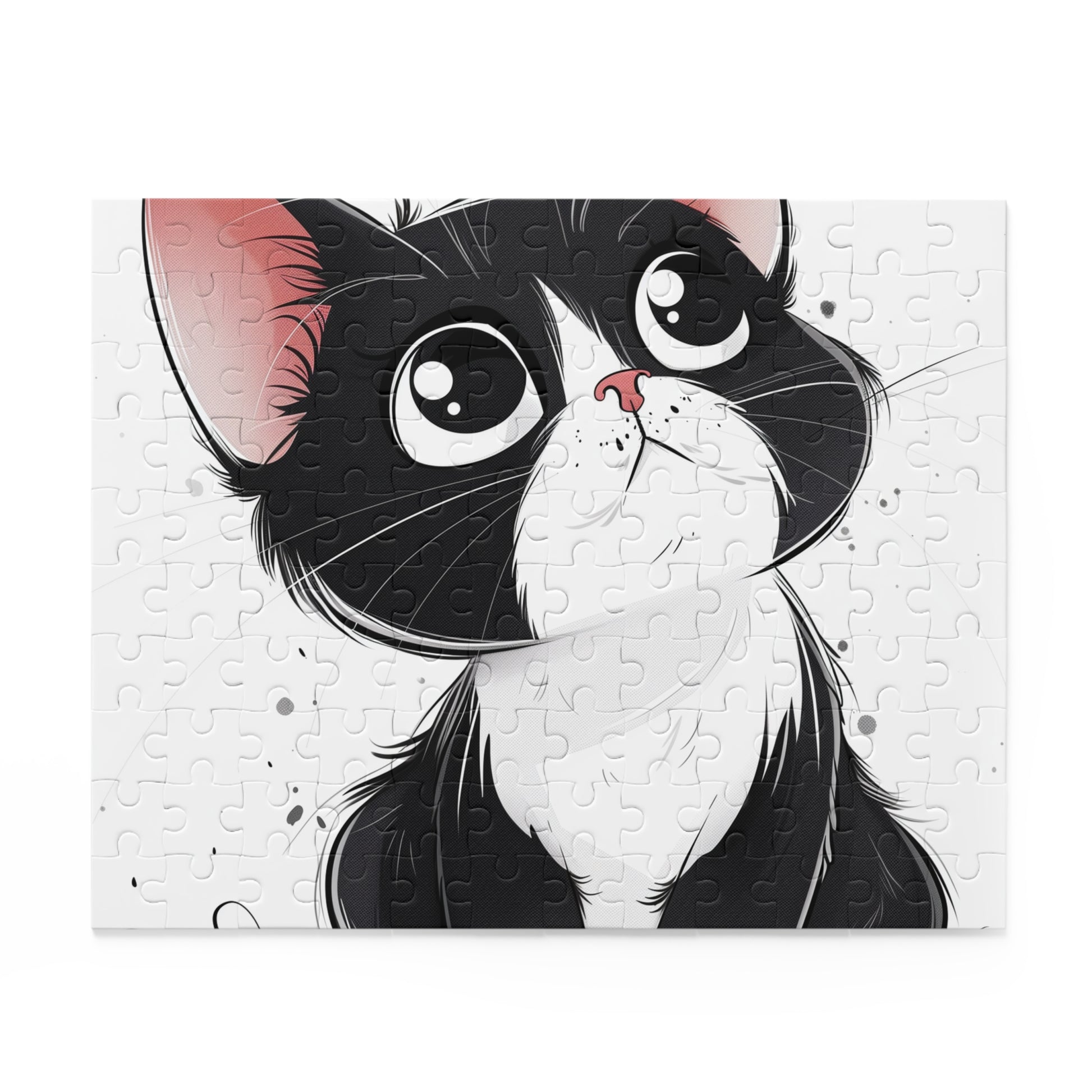 "Playful cartoon cat jigsaw puzzle with colorful designs, fun for all ages"