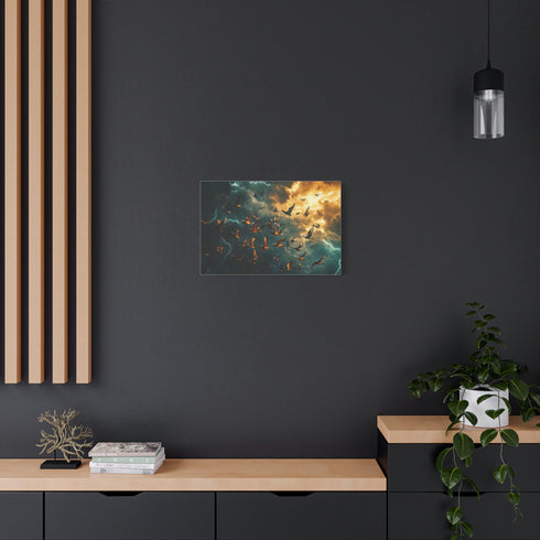 Birds of Glass Flying through Thunder Stretched Canvas Wall Art