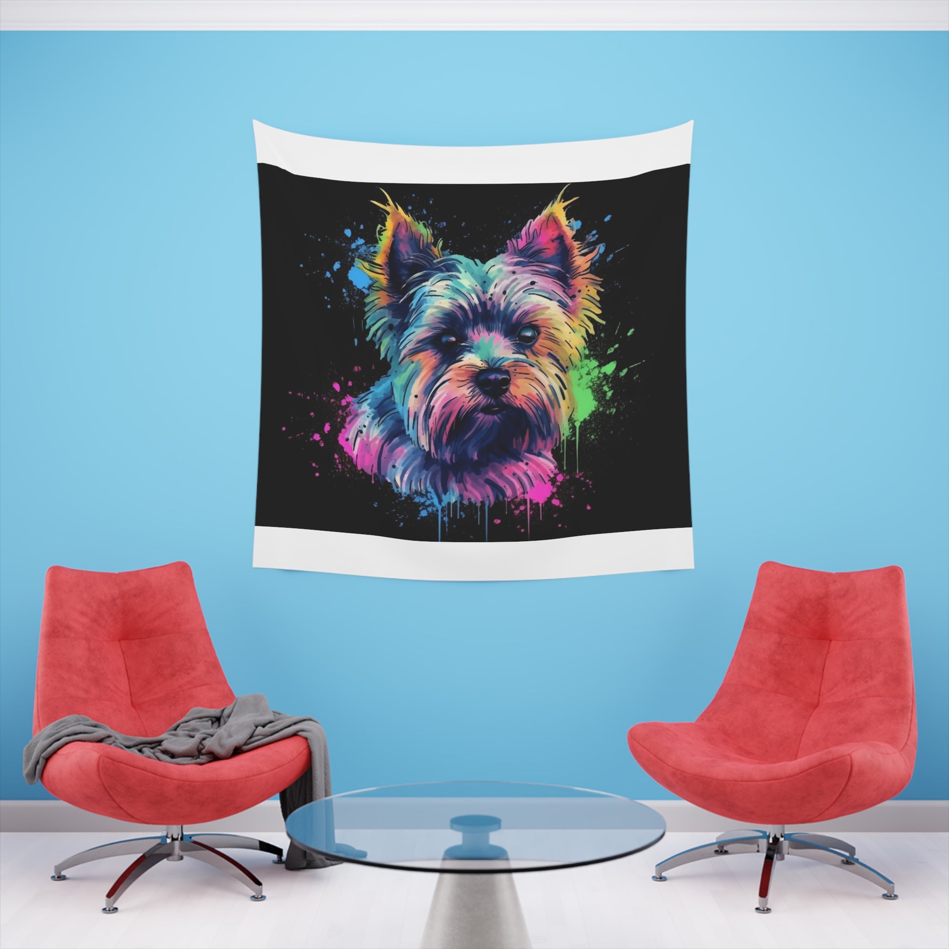 Yorkie Love: A Tiny Terrier Tapestry | Wall Tapestry | All Over Print, AOP, Decor, Halloween, Home & Living, Home Decor, Indoor, Spring Essentials, Sublimation, Tapestry | Prints with Passion