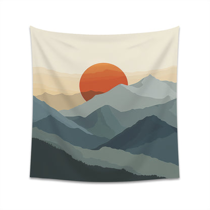 "Mountain Sunrise Tapestry: Tranquil Nature Art for Home Decor - High-Quality Minimalist Design in Multiple Sizes - Ideal Gift"