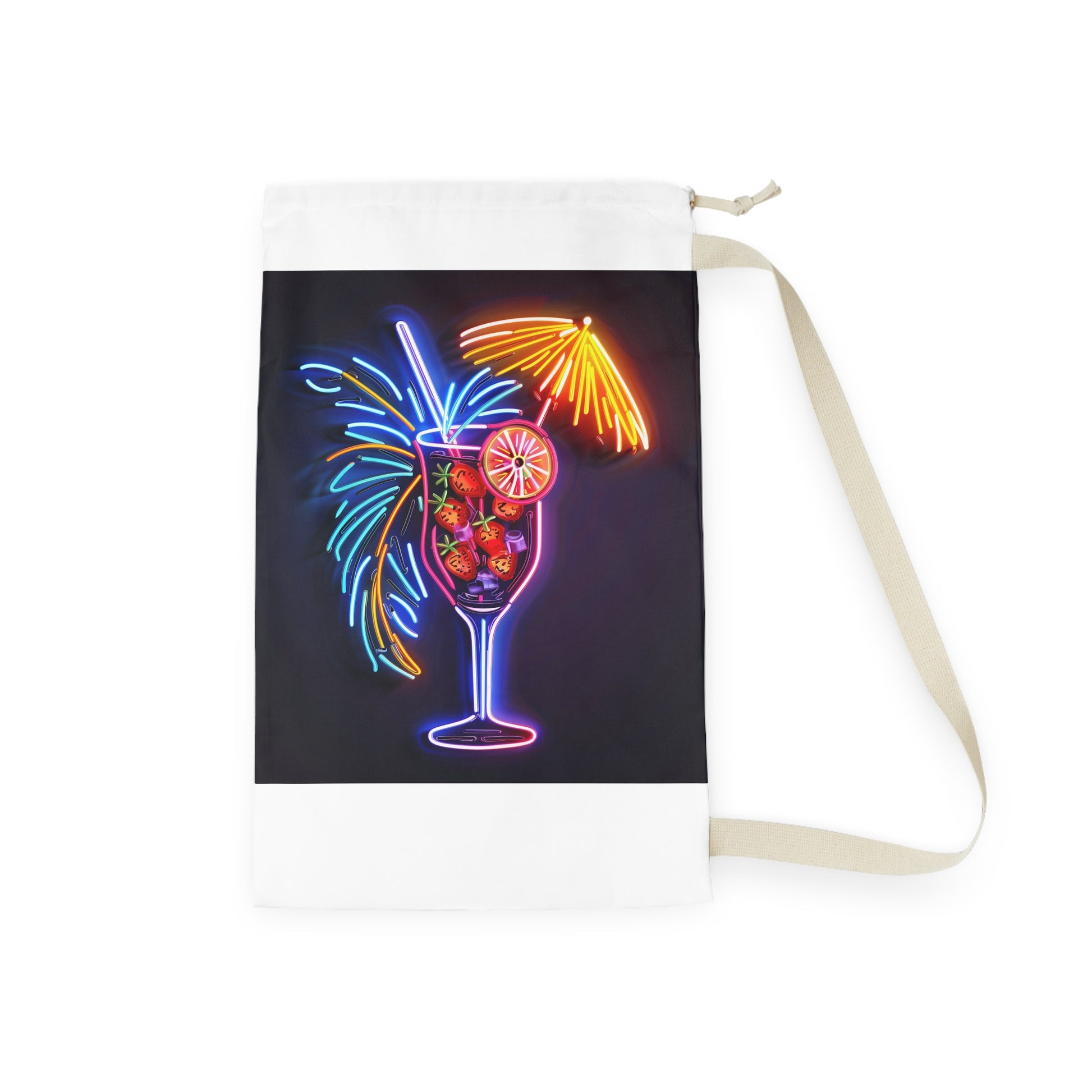 Neon Tropical Cocktail Laundry Bag - Vibrant laundry bag with tropical cocktail design for a pop of fun and paradise vibes