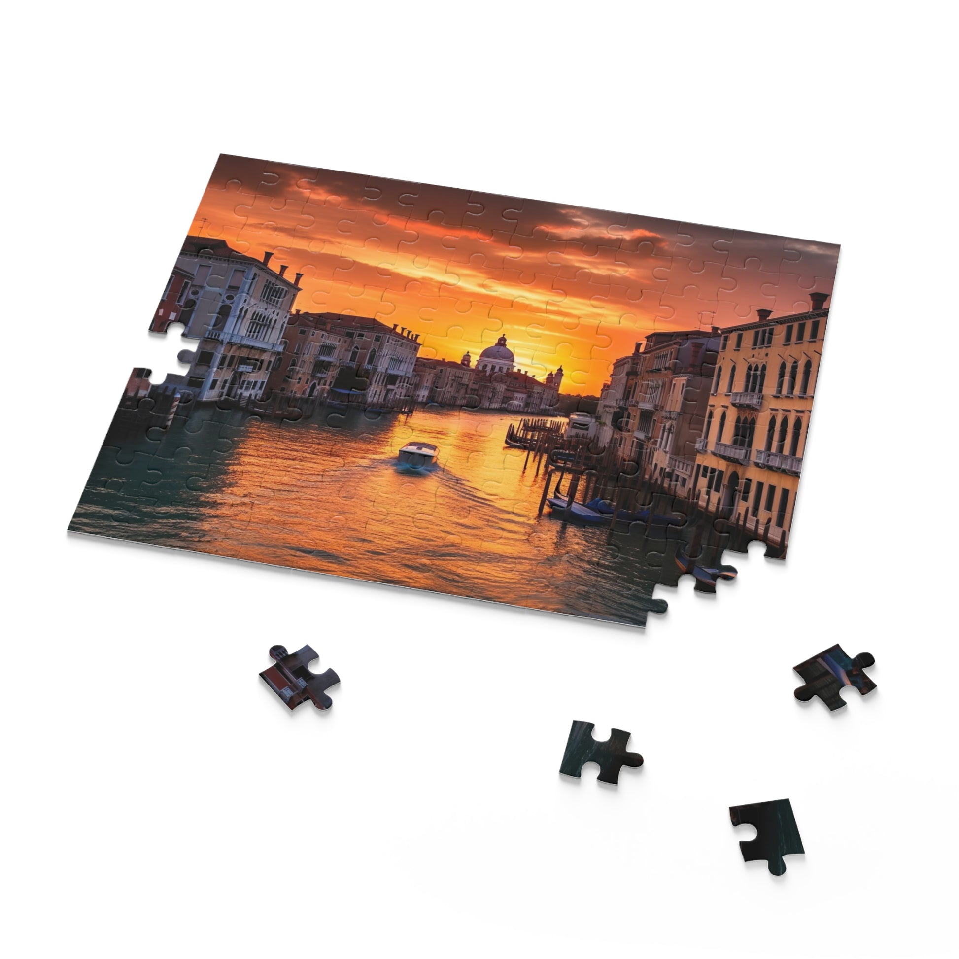 "Venetian Dream jigsaw puzzle featuring romantic canals and historic buildings of Venice, perfect for a relaxing evening at home"