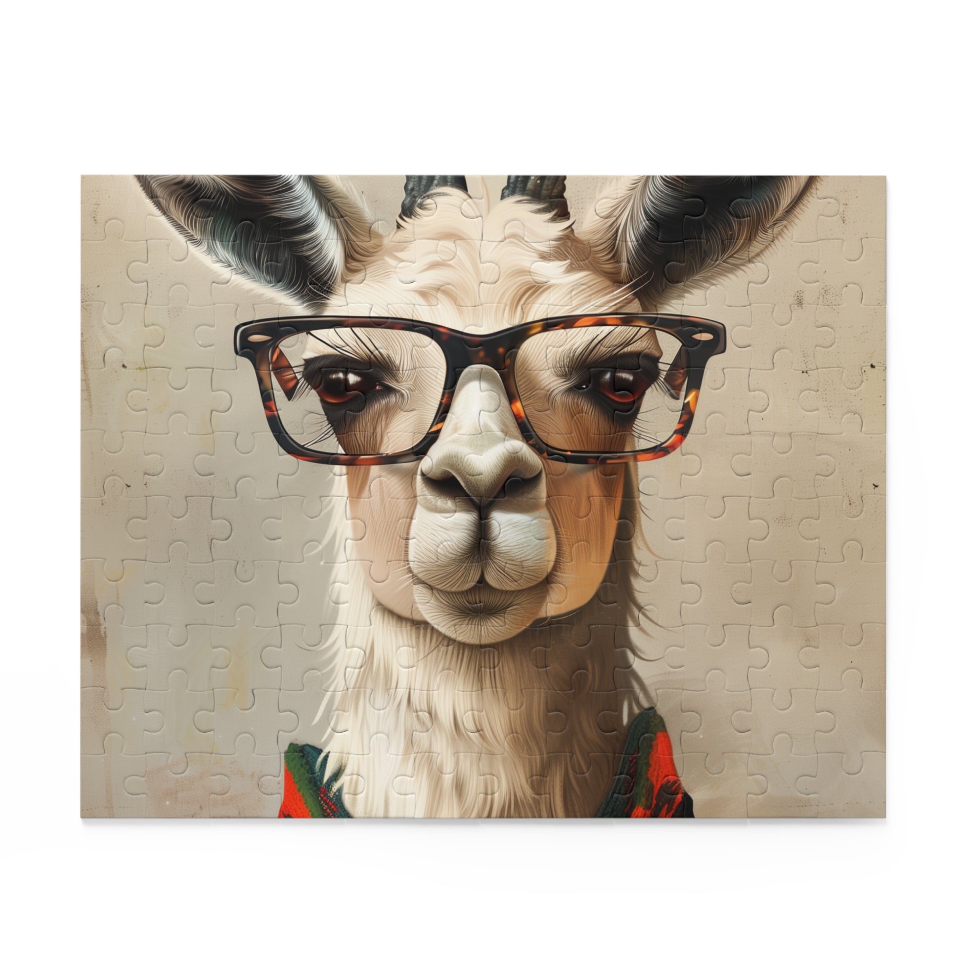 Stylish Llama Hipster Puzzle - Trendy llama wearing glasses jigsaw for llama lovers