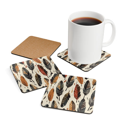 Boho Feathers Corkwood Coaster Set