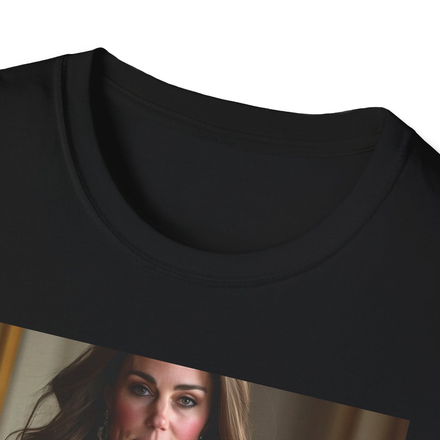 "Royal Tapestry T-shirt inspired by Kate Middleton's enduring legacy, soft brushstrokes and sophisticated color palette capture her elegance and grace"