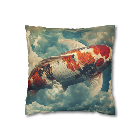 Giant Koi Fish Swimming Through Clouds — 40×40 Cushion Cover — Front 40×40 cm Square Cushion View