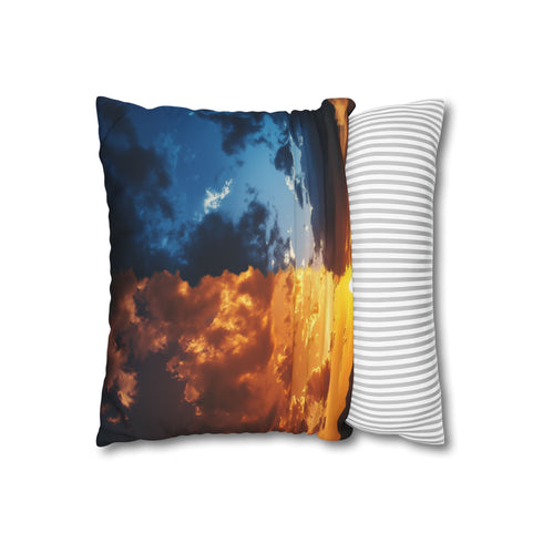 Sky Split into Day and Night Halves — 40×40 Cushion Cover — Soft Brushed Fabric Texture Close-Up