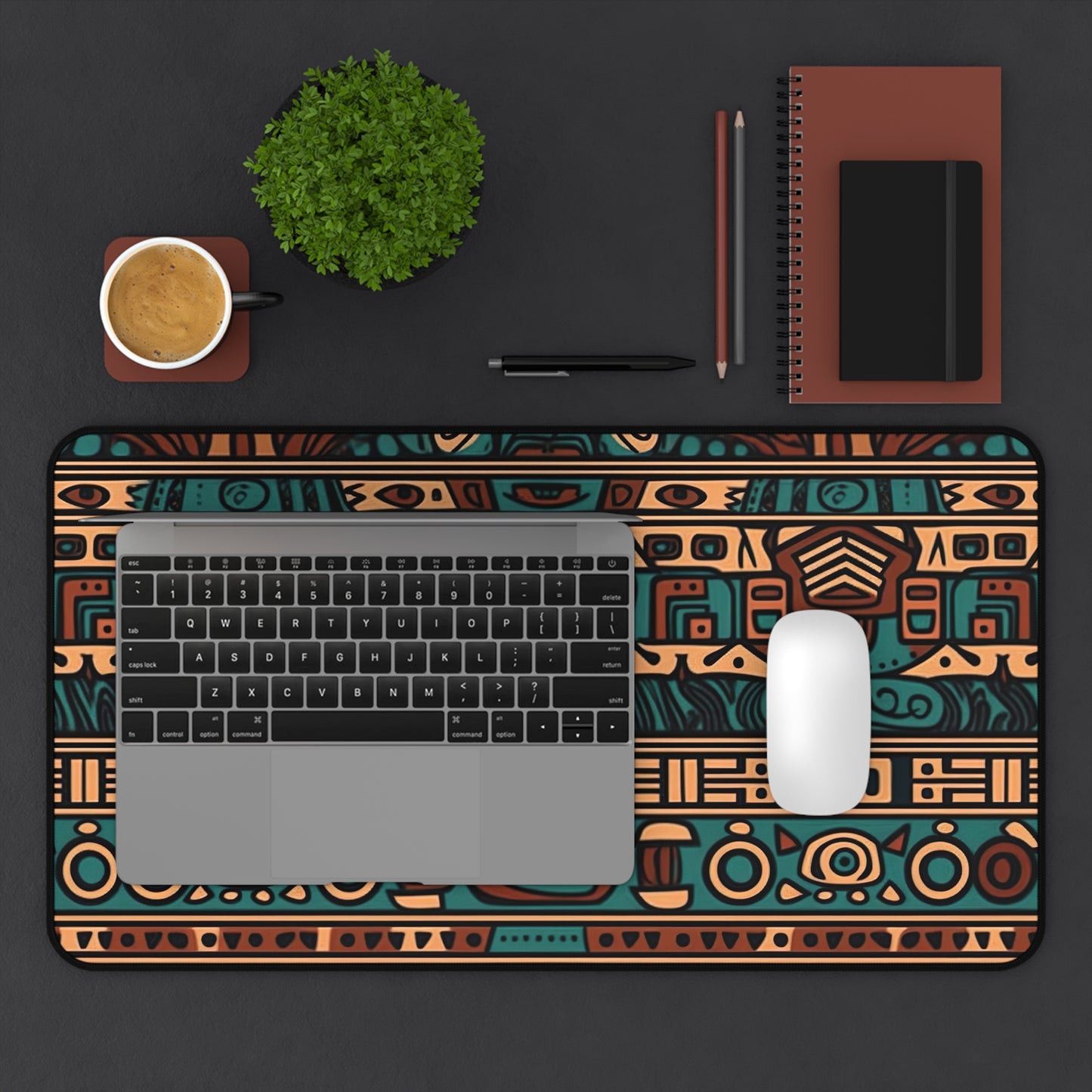 "Stylish Modern Aztec Desk Mat, Cultural Flair for Workspace, Protects Desk with Unique Pattern and Color Pop"