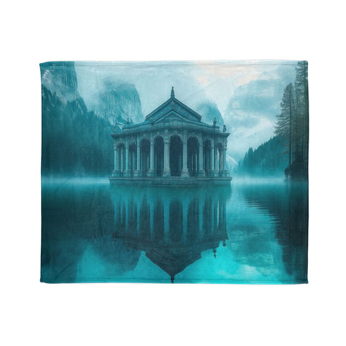 Glass Temple Submerged in Dream Lake Plush Fleece Throw Blanket