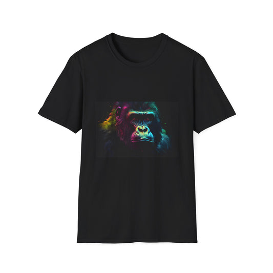 Gentle Giants in Vibrant Hues | T-Shirt | Colorful gorilla, Gorilla artwork, Hand-painted gorilla, Jungle vibes, Neon art gorilla, Neon jungle, Tropical gorilla, Unique gorilla design, Vibrant gorilla, Watercolor gorilla | Prints with Passion