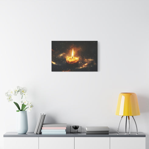 Burning Candle Made of Galaxies — Canvas Wall Art — Kiln-Dried Pine Frame & Ready-to-Hang Back View