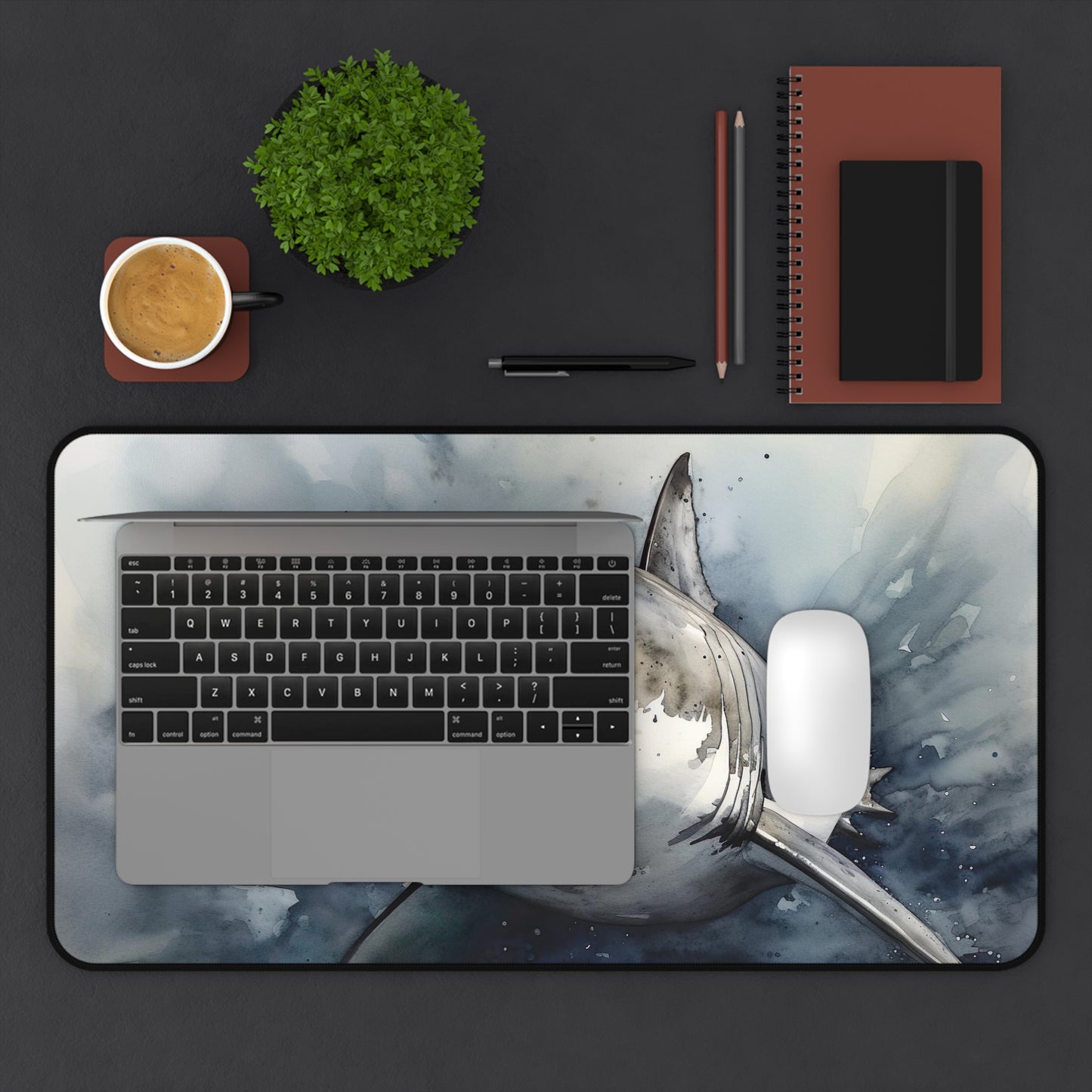 "Fierce Great White Shark Desk Mat - Durable marine-themed protection for your workspace"