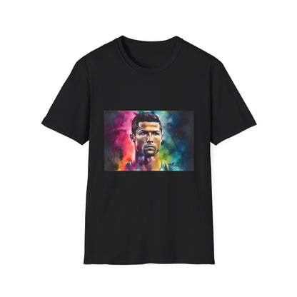 Football Icon in Neon Radiance | T-Shirt | Athlete, Colorful, Cristiano Ronaldo, Football, Icon, Idol, Neon colors, Soccer, Sports, Watercolor | Prints with Passion