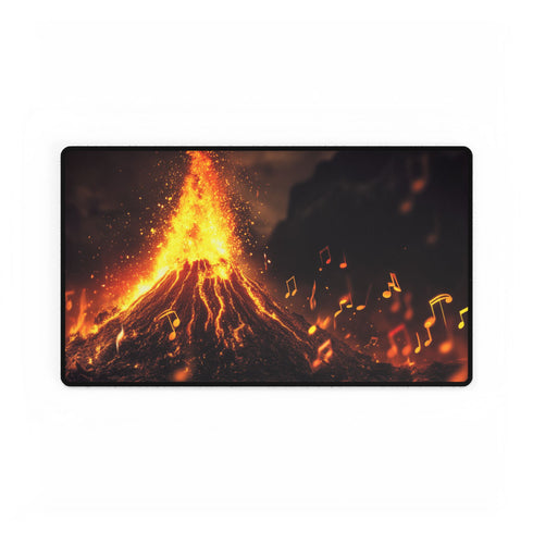 Volcano Erupting into Music Notes — XL & XXL Desk Mat — Gaming & Workspace Desk Setup View