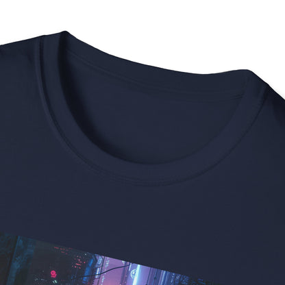 Glitch City: Cyberpunk Neon Landscape T-Shirt