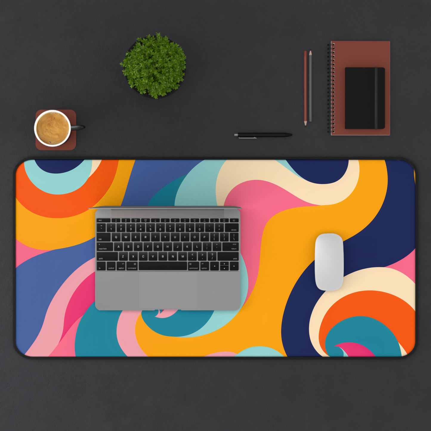 Retro Waves Desk Mat - Vibrant seamless pattern for office decor revitalization