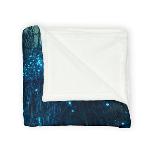 Bioluminescent Vines on a Ghost Bridge — Plush Fleece Throw Blanket — Product Detail View 8
