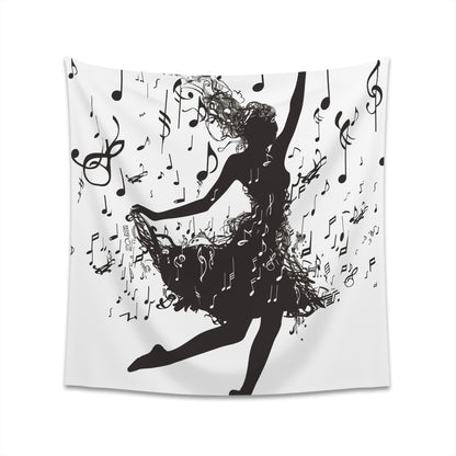 "Graceful dancer silhouette tapestry with musical notes, perfect for all seasons, makes a great gift - Dancing to Life"