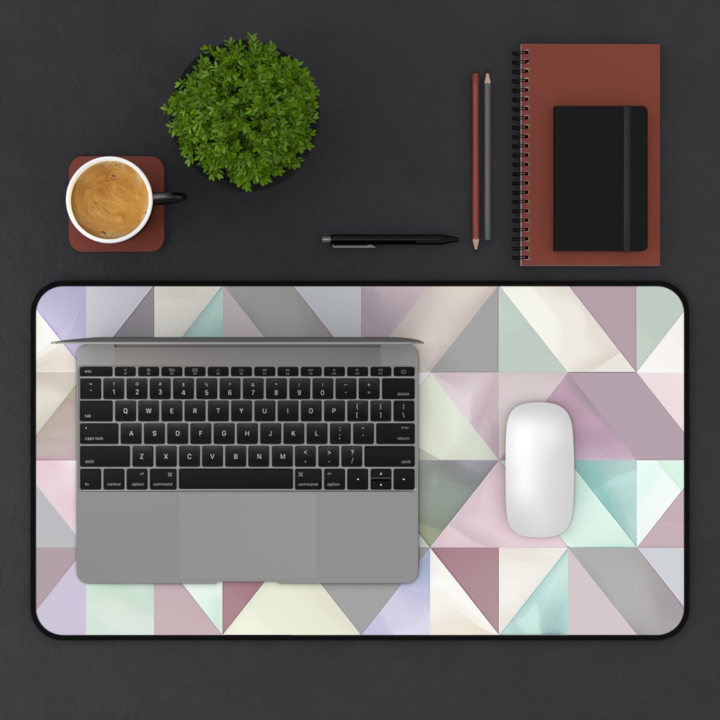 "Pastel Geometrics Desk Mat - Stylish and protective mat with soft colors for workspace"