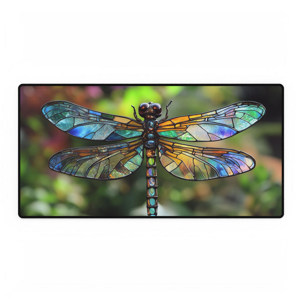 Dragonfly with Stained Glass Wings — XL & XXL Desk Mat — Full Top-Down Artwork View