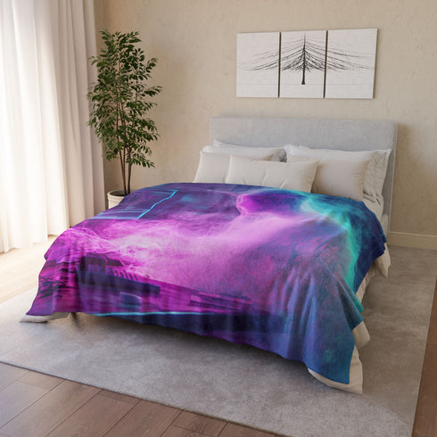 Data Ghost Drifting through Abandoned Plush Fleece Throw Blanket